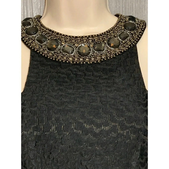 Trina Turk Jeweled Collar Black Gold Dress 4 NWT - Picture 1 of 7